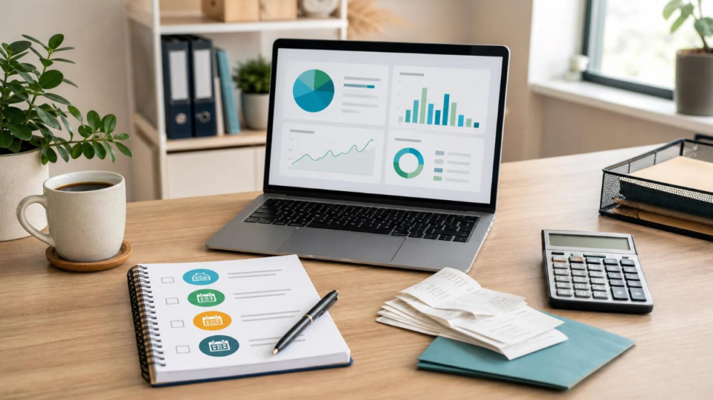 Small business owner using cloud-based business software on a laptop